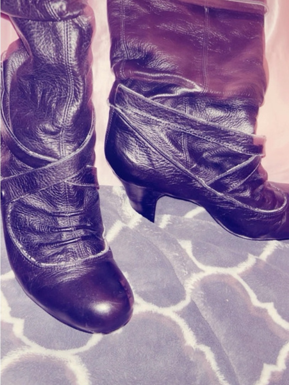 Classic Black Leather Mid-Calf Heeled Boots